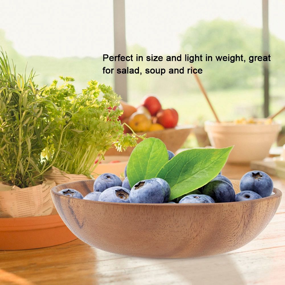 Solid Acacia Wooden Bowl for Salad Soup Rice Hand Made Wooden Bowl Kitchen Utensils (20*4.5cm)