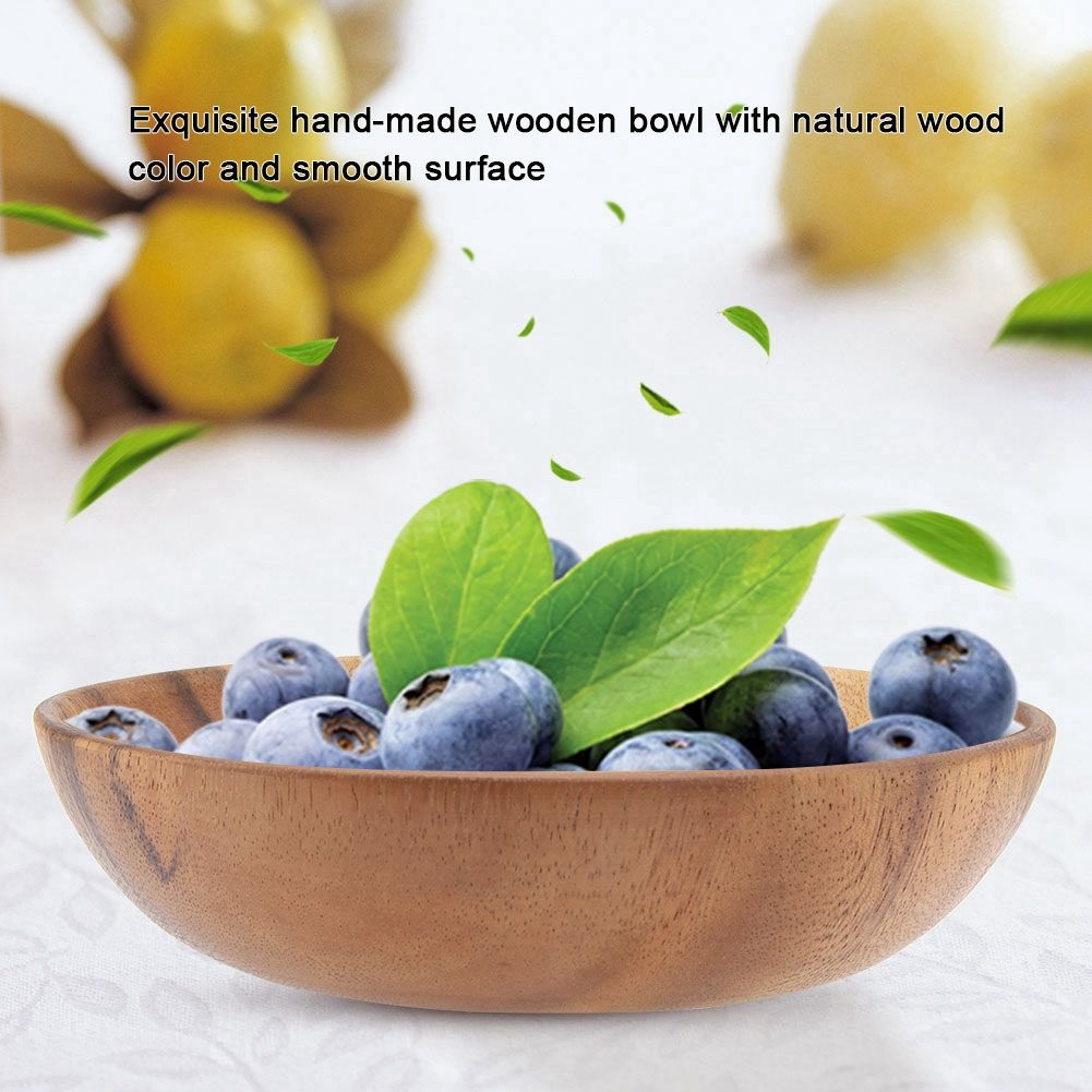 Solid Acacia Wooden Bowl for Salad Soup Rice Hand Made Wooden Bowl Kitchen Utensils (20*4.5cm)