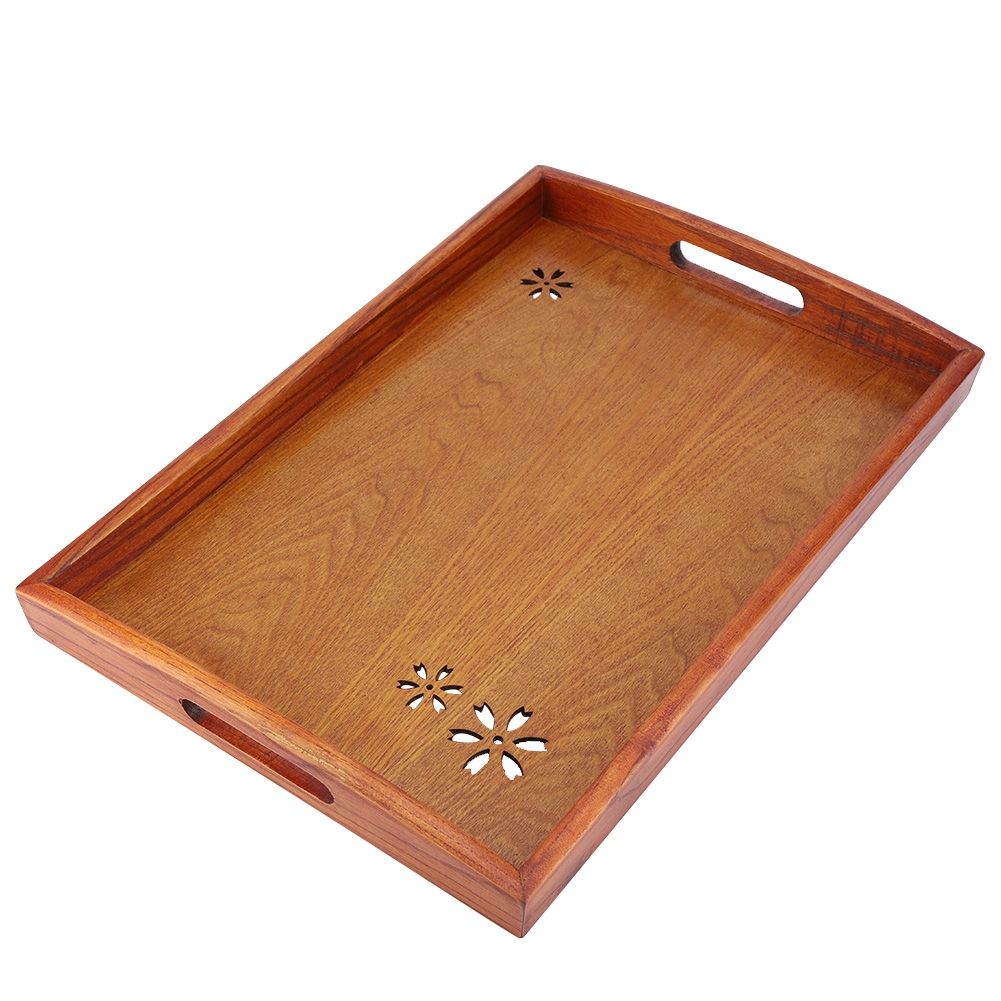 Light Rectangular Solid Wood Cherry Blossom Tea Tray Coffee Fruit Food Serving Plate Home