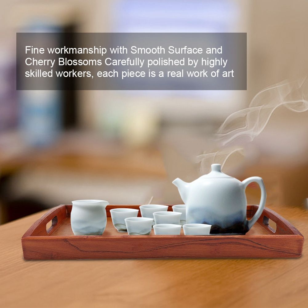 Light Rectangular Solid Wood Cherry Blossom Tea Tray Coffee Fruit Food Serving Plate Home