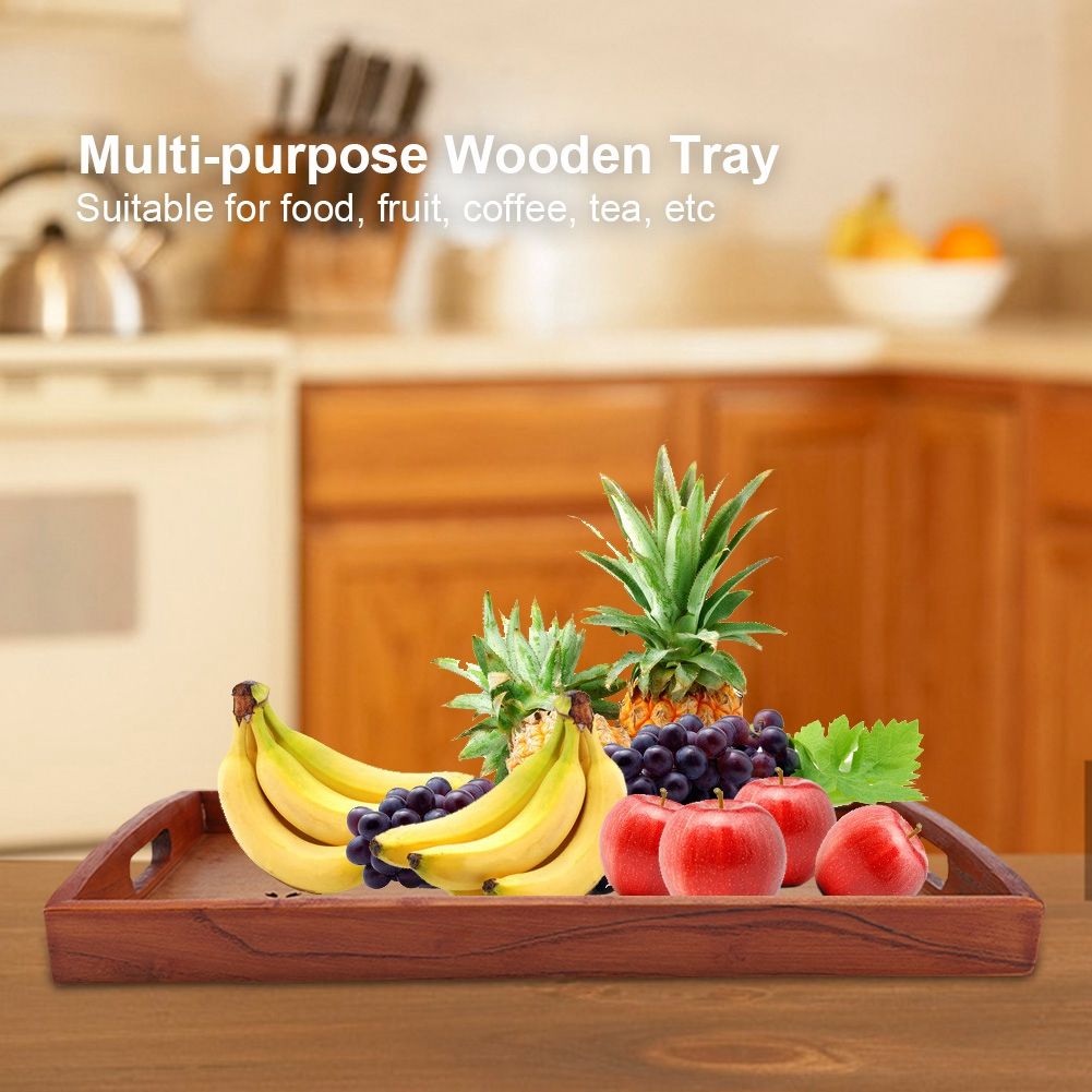 Light Rectangular Solid Wood Cherry Blossom Tea Tray Coffee Fruit Food Serving Plate Home