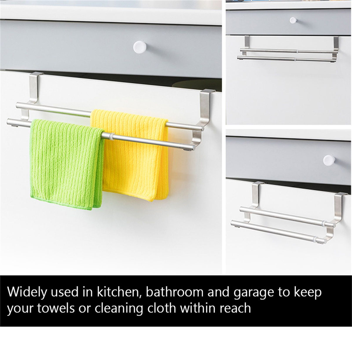 Double Layers Stainless Steel Telescopic Towel Holder Rack Hanger Organizer Bathroom Kitchen