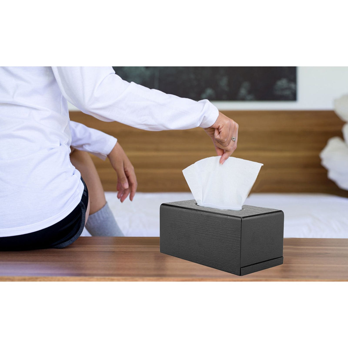 Rectangular Tissue Box Natural Elegance Wood Tissue Box for Living Room Bedroom Kitchen (Black)