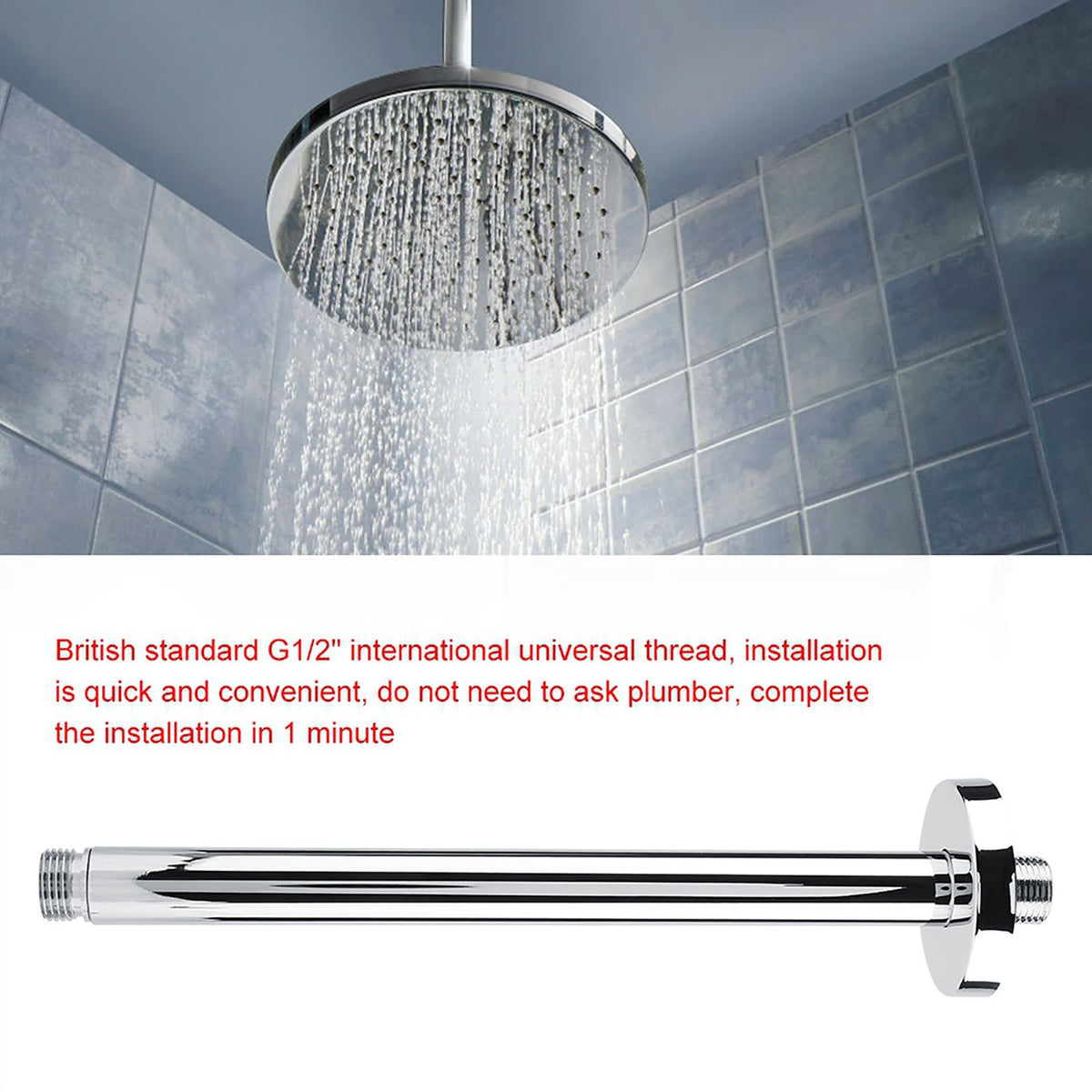 Stainless Steel Round Top Shower Arm Pipe Wall Mount for Bathroom Ceiling Shower Head (25 cm)