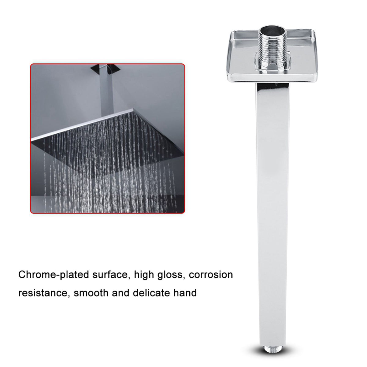 Square Stainless Steel Top Shower Arm Pipe Wall Mount for Bathroom Ceiling Shower Head(30 cm)