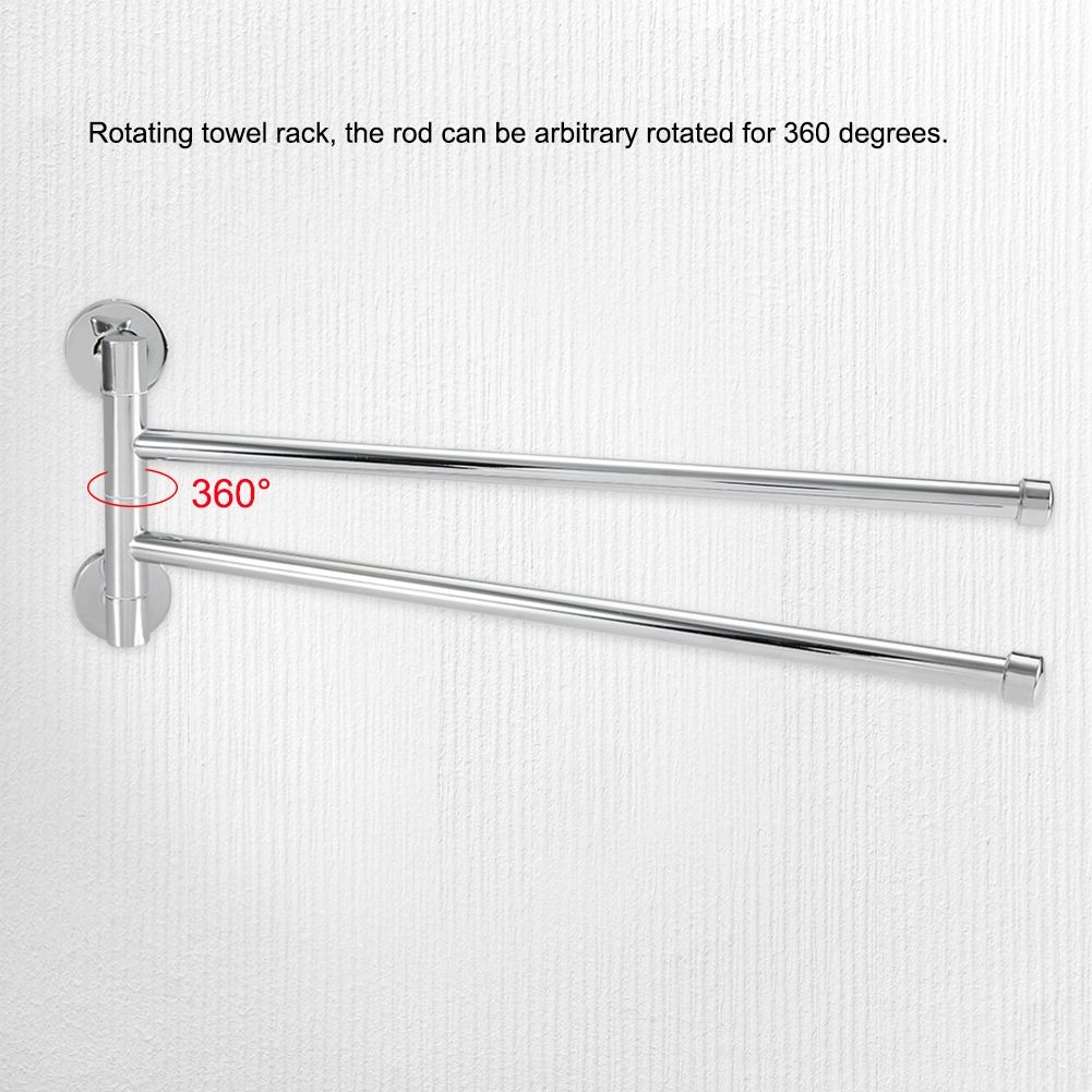 Bathroom Wall Mounted Towel Rack Swing Out Rotating Towel Hanger Shelf (2 Arms)