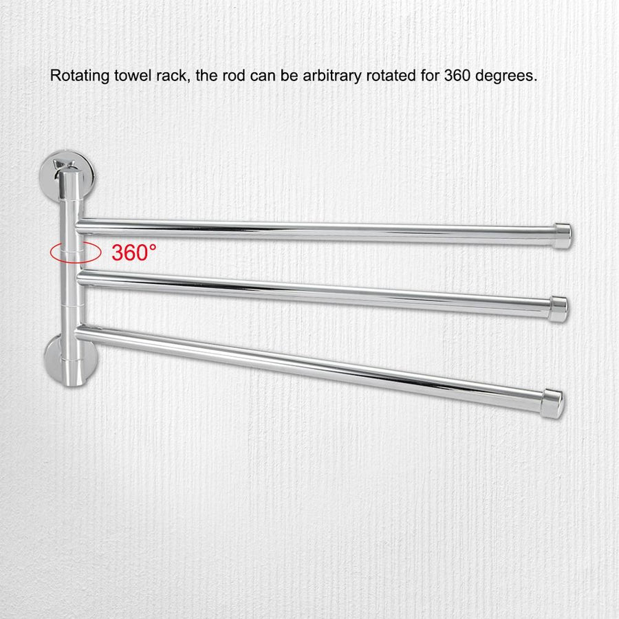 Bathroom Wall Mounted Towel Rack Swing Out Rotating Towel Hanger Shelf (3 Arms)