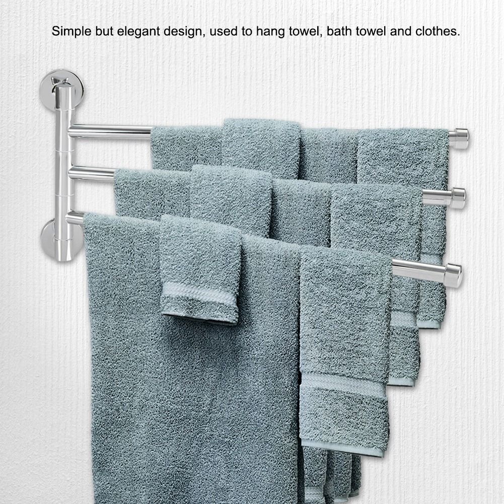 Bathroom Wall Mounted Towel Rack Swing Out Rotating Towel Hanger Shelf (3 Arms)