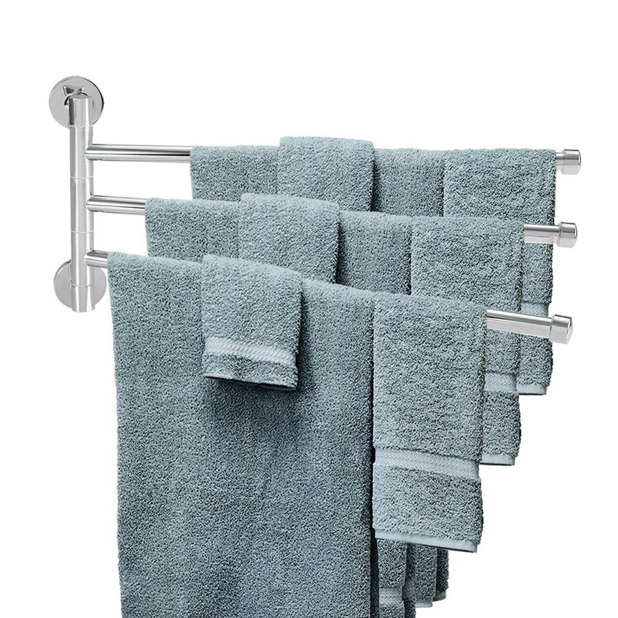 Bathroom Wall Mounted Towel Rack Swing Out Rotating Towel Hanger Shelf (3 Arms)