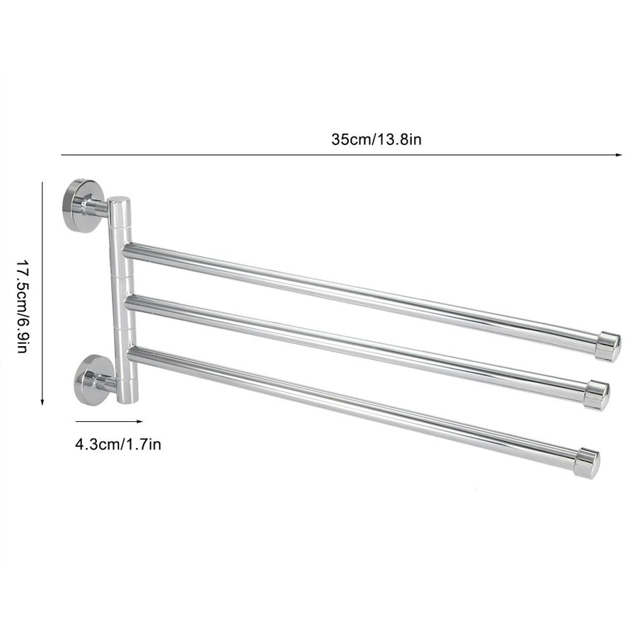 Bathroom Wall Mounted Towel Rack Swing Out Rotating Towel Hanger Shelf (3 Arms)