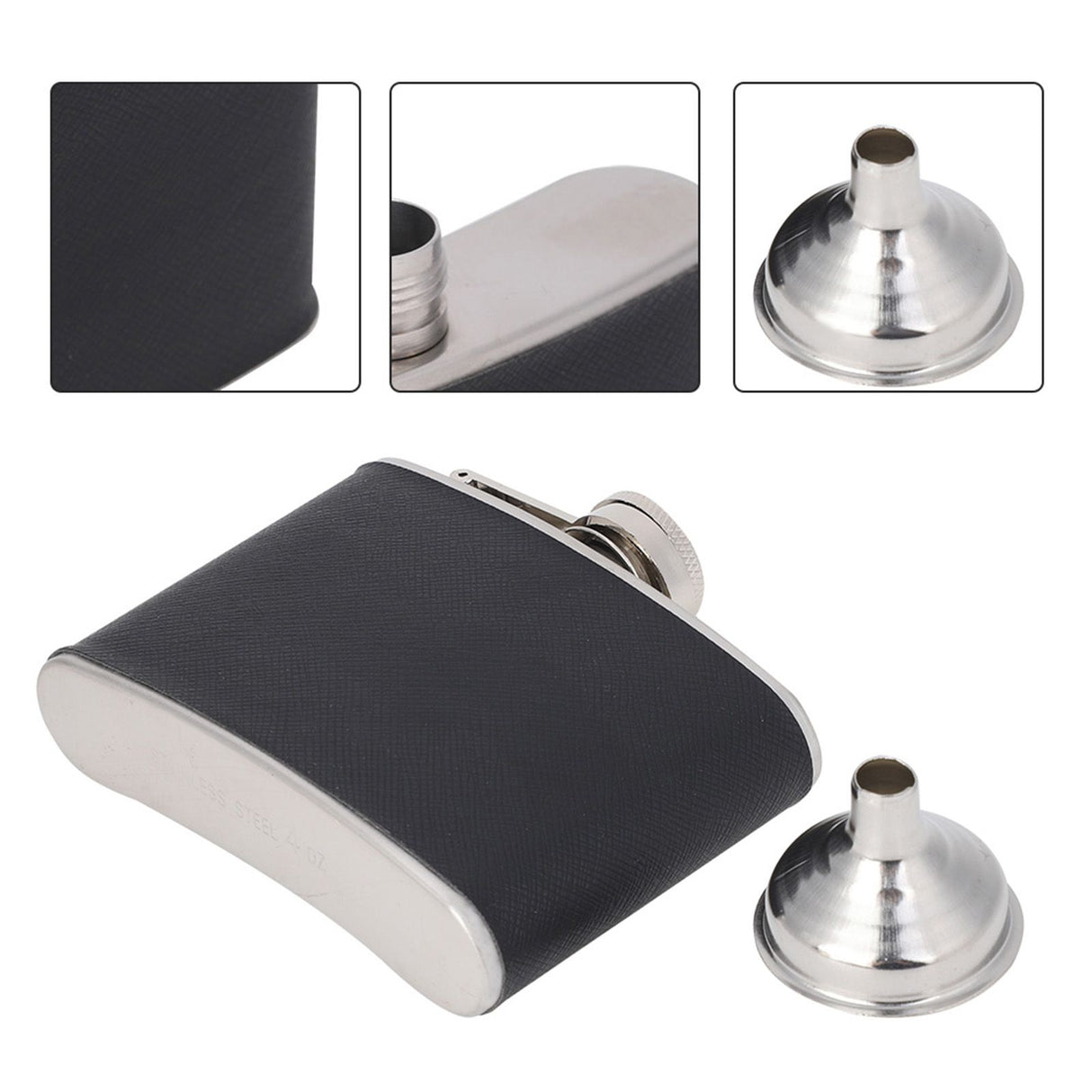 Portable Stainless Steel Wine Whiskey Flask Elegant Leather Hip Alcohol Bottle 4oz/120mL