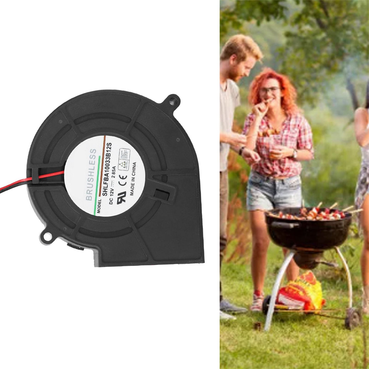 12V 2.85A BBQ Fan Air Blower for Barbecue Picnic Camping Fire Charcoal Starter