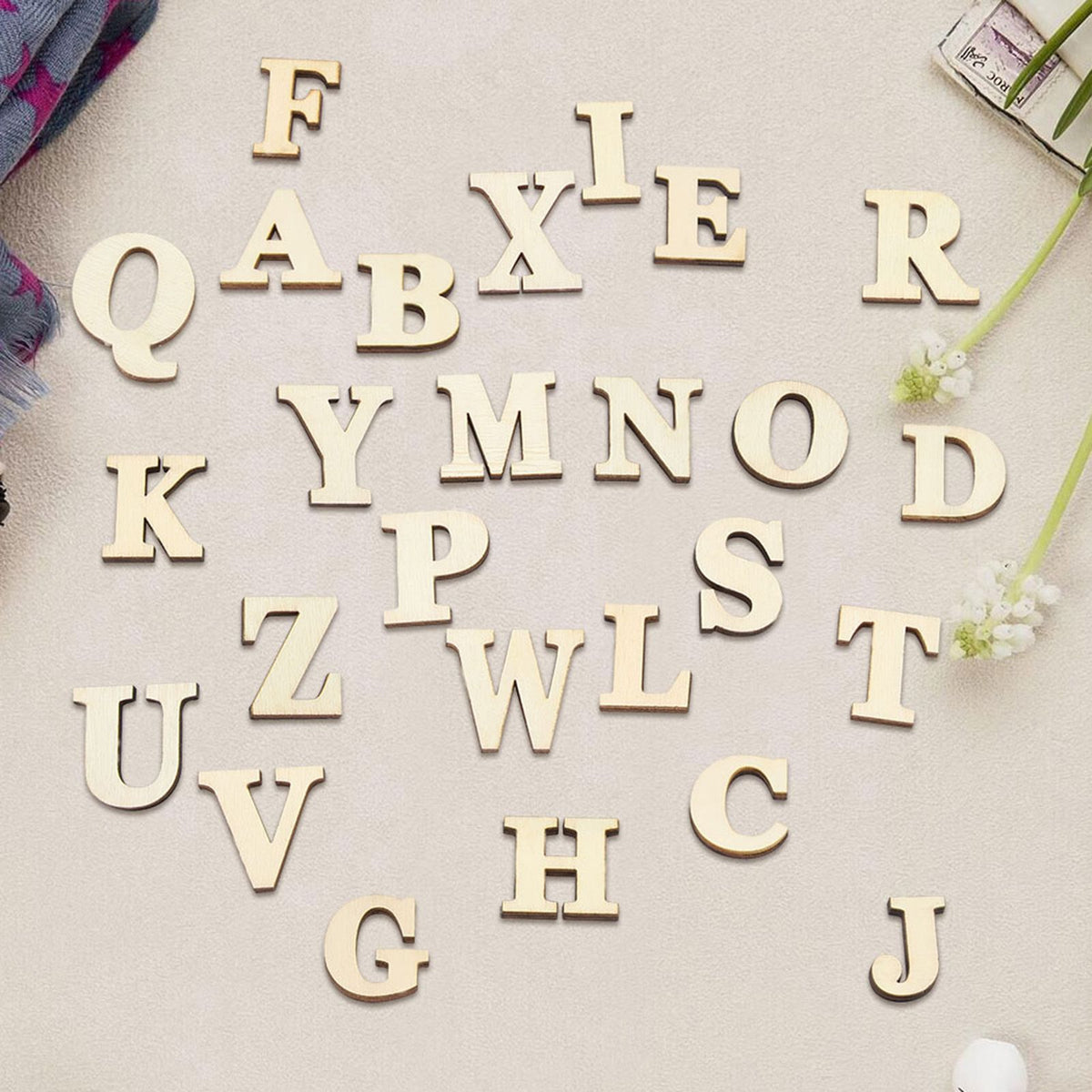 Wooden Self adhesive Numbers Letters for DIY Art Crafts Decor Children Gift (Letters A-Z)