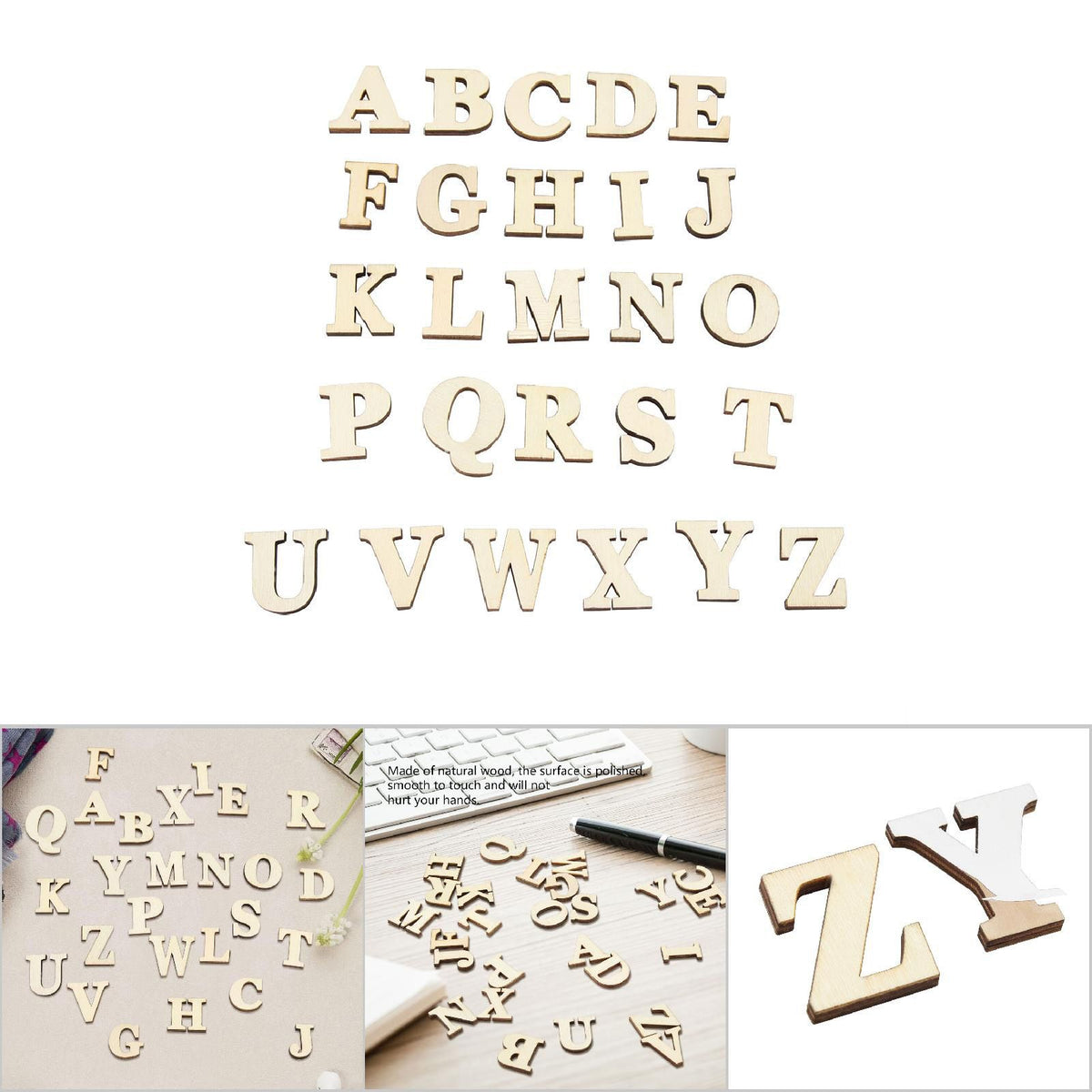 Wooden Self adhesive Numbers Letters for DIY Art Crafts Decor Children Gift (Letters A-Z)