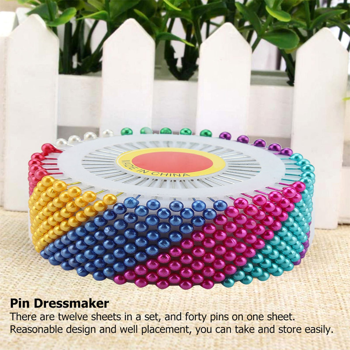 480pcs Dress Wedding Crafts Faux Pearl Round Head Straight Dressmaker Pins DIY Tool (Colorful)