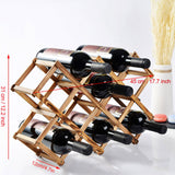 Foldable Wooden Wine Rack Organizer Display Shelf 10 Bottles Capacity - Low Angle