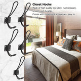 Vintage Style Double Coat Hat Hooks Closet Hanger Organizer (5PCS Black L)