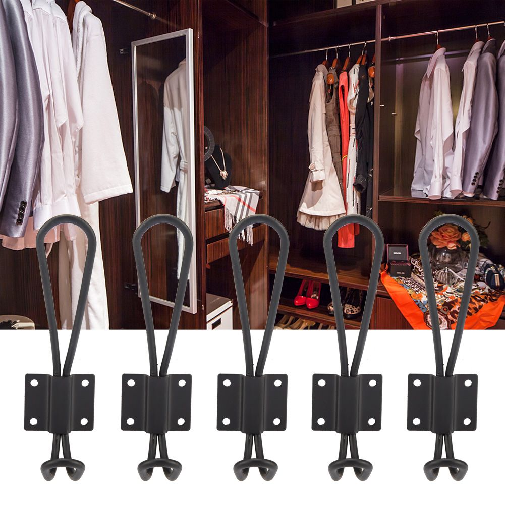 Vintage Style Double Coat Hat Hooks Closet Hanger Organizer (5PCS Black L)