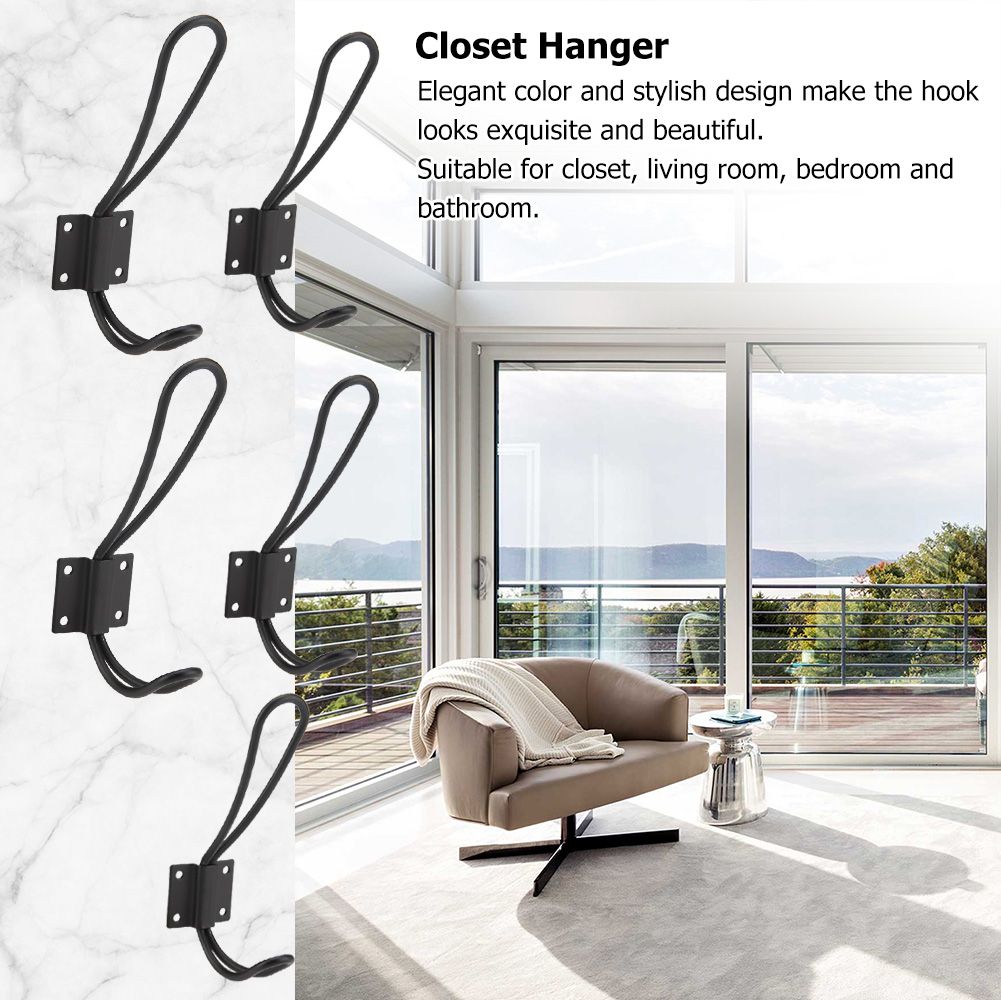 Vintage Style Double Coat Hat Hooks Closet Hanger Organizer (5PCS Black L)