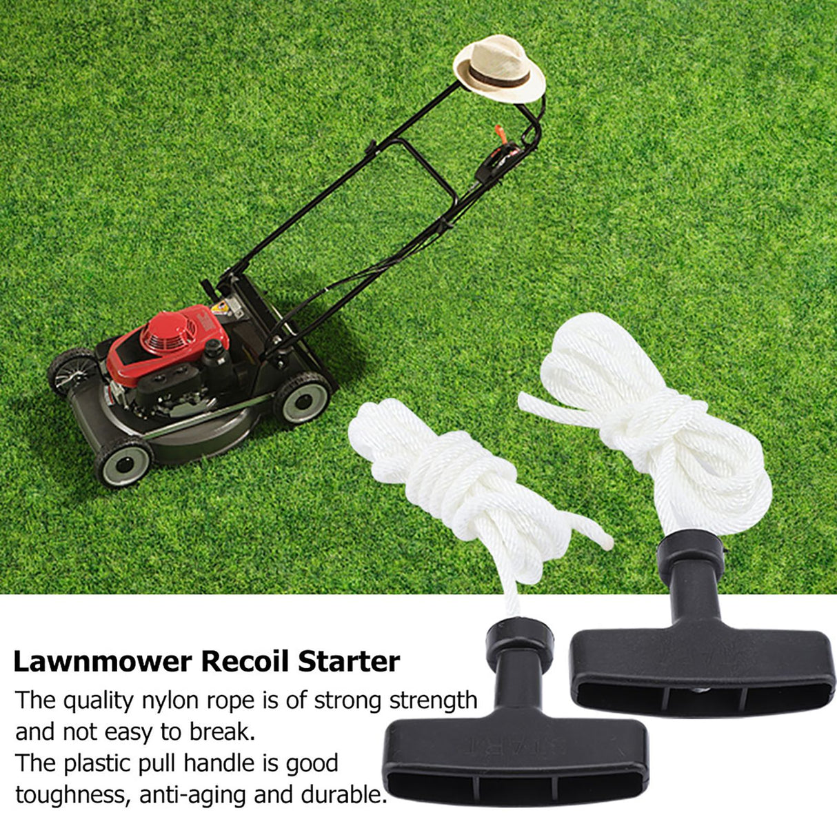 2pcs Lawnmower Recoil Pull Starter Handle 1.5m Cord Rope Mower Accessories