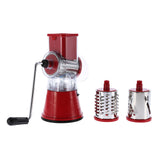 Manual Rotary Drum Grater Stainless Steel Cheese Grater Vegetables Cutter Slicing Tool Shredder Red - Front View