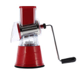 Manual Rotary Drum Grater Stainless Steel Cheese Grater Vegetables Cutter Slicing Tool Shredder Red - Side View