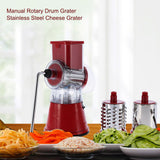 Manual Rotary Drum Grater Stainless Steel Cheese Grater Vegetables Cutter Slicing Tool Shredder Red - 45-Degree Angle