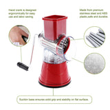 Manual Rotary Drum Grater Stainless Steel Cheese Grater Vegetables Cutter Slicing Tool Shredder Red - Close-Up Angle