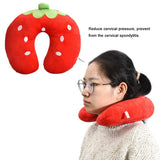 Soft Cotton U shaped Pillow for Baby Kids Travel Car Seat Neck Rest (Strawberry) - Side View