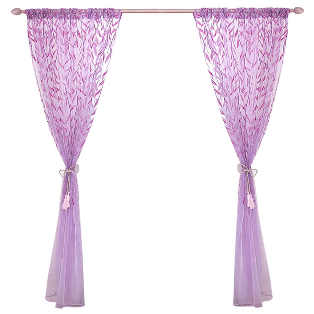 100 x 200 cm Wicker Print Sheer Vintage Embroidery Voile Window Panels for Bedroom Purple