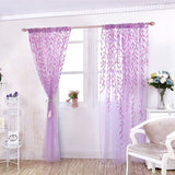 100 x 200 cm Wicker Print Sheer Vintage Embroidery Voile Window Panels for Bedroom Purple - Front View