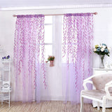 100 x 200 cm Wicker Print Sheer Vintage Embroidery Voile Window Panels for Bedroom Purple - Side View