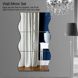 6Pcs/Set Waves Shape Wall Mirror Sticker Free Combination Home Bathroom Decor
