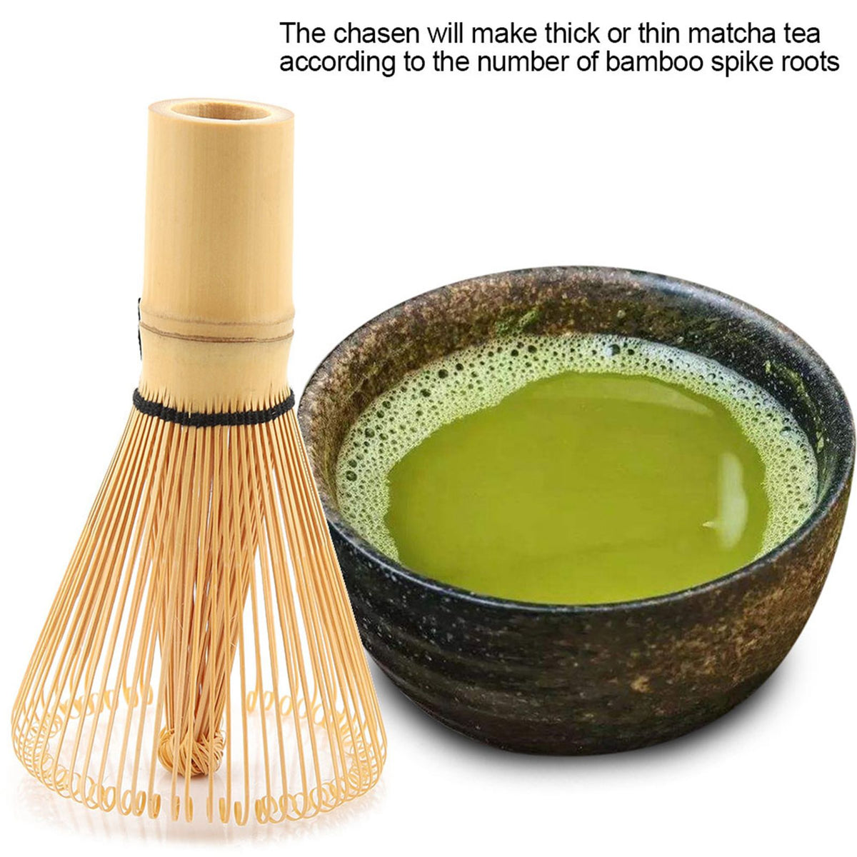 Natural Bamboo Tea Whisk Chasen Preparing Matcha Powder Brush Tool(64 Prongs)