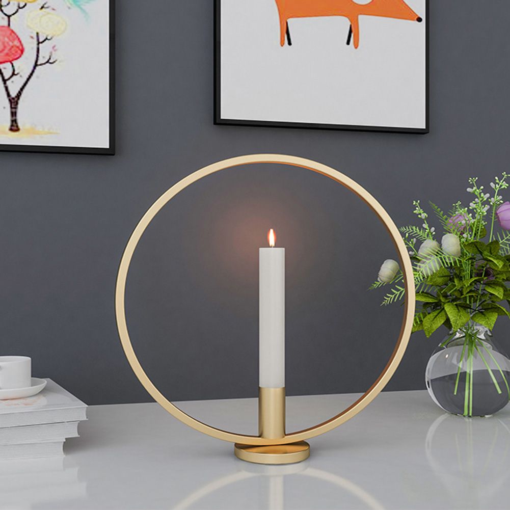 Round Circle Iron Candlestick Craft Desk Candle Holder for Candlelight Dinner (Gold)
