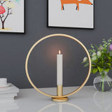 Round Circle Iron Candlestick Craft Desk Candle Holder for Candlelight Dinner (Gold)