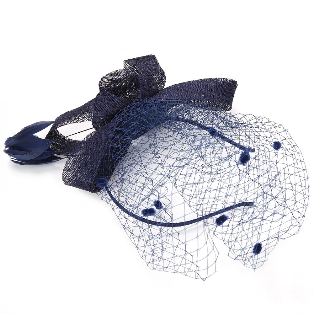 Wedding Women Net Mesh Bridal Face Veil Hats Brides Fascinator Headwear Hair Accessory(Navy)