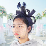 Wedding Women Net Mesh Bridal Face Veil Hats Brides Fascinator Headwear Hair Accessory(Navy)