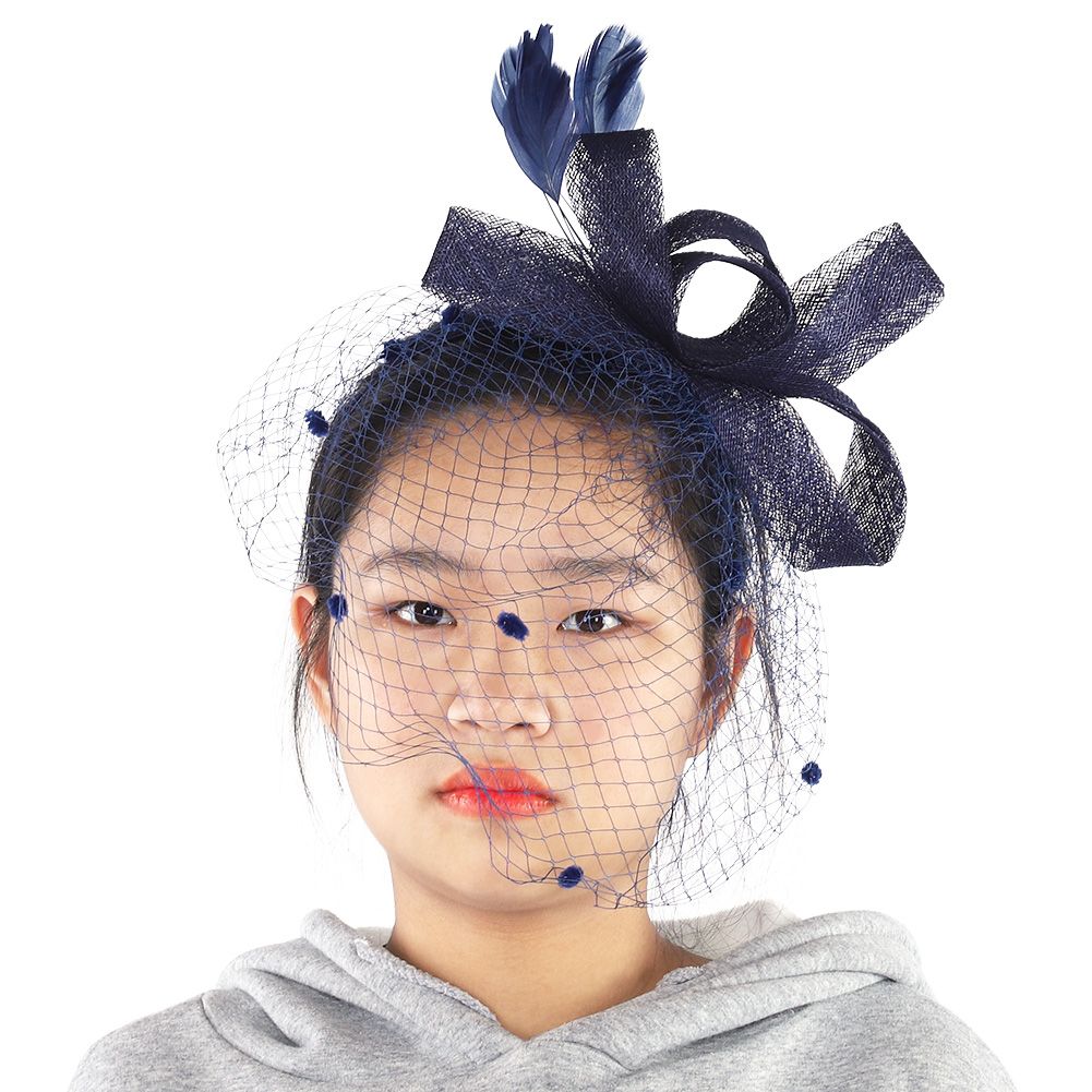 Wedding Women Net Mesh Bridal Face Veil Hats Brides Fascinator Headwear Hair Accessory(Navy)