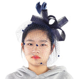 Wedding Women Net Mesh Bridal Face Veil Hats Brides Fascinator Headwear Hair Accessory(Navy) - 45-Degree Angle