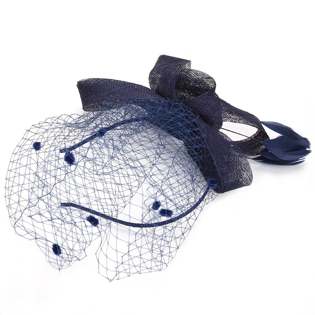 Wedding Women Net Mesh Bridal Face Veil Hats Brides Fascinator Headwear Hair Accessory(Navy)