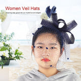 Wedding Women Net Mesh Bridal Face Veil Hats Brides Fascinator Headwear Hair Accessory(Navy)