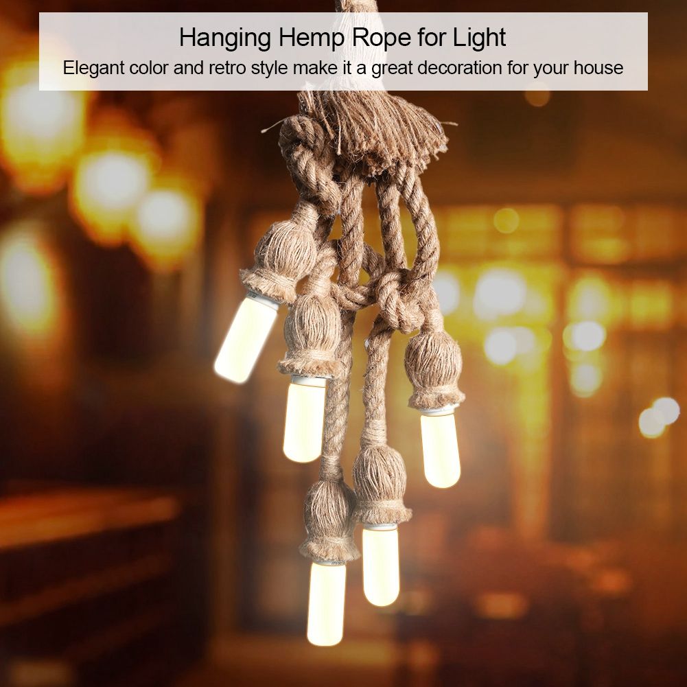 5 Head Vintage Hanging Hemp Rope for Light Retro Lamp Ceiling Pendant E27 Base