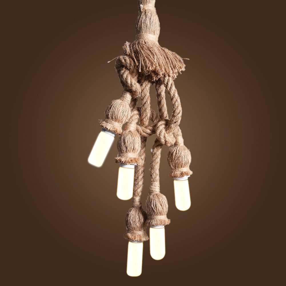 5 Head Vintage Hanging Hemp Rope for Light Retro Lamp Ceiling Pendant E27 Base