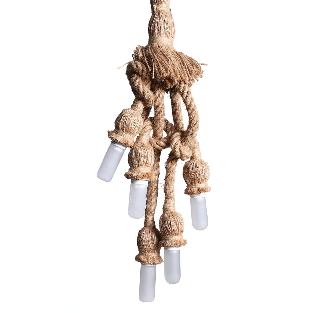 5 Head Vintage Hanging Hemp Rope for Light Retro Lamp Ceiling Pendant E27 Base