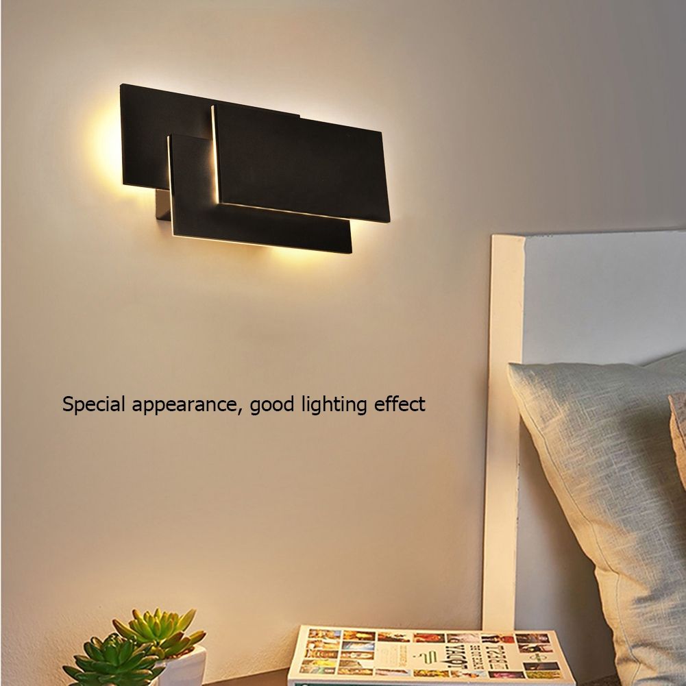 12W Modern LED Wall Mounted Sconce Light Decor Lamp Warm White for Bedroom (Black)