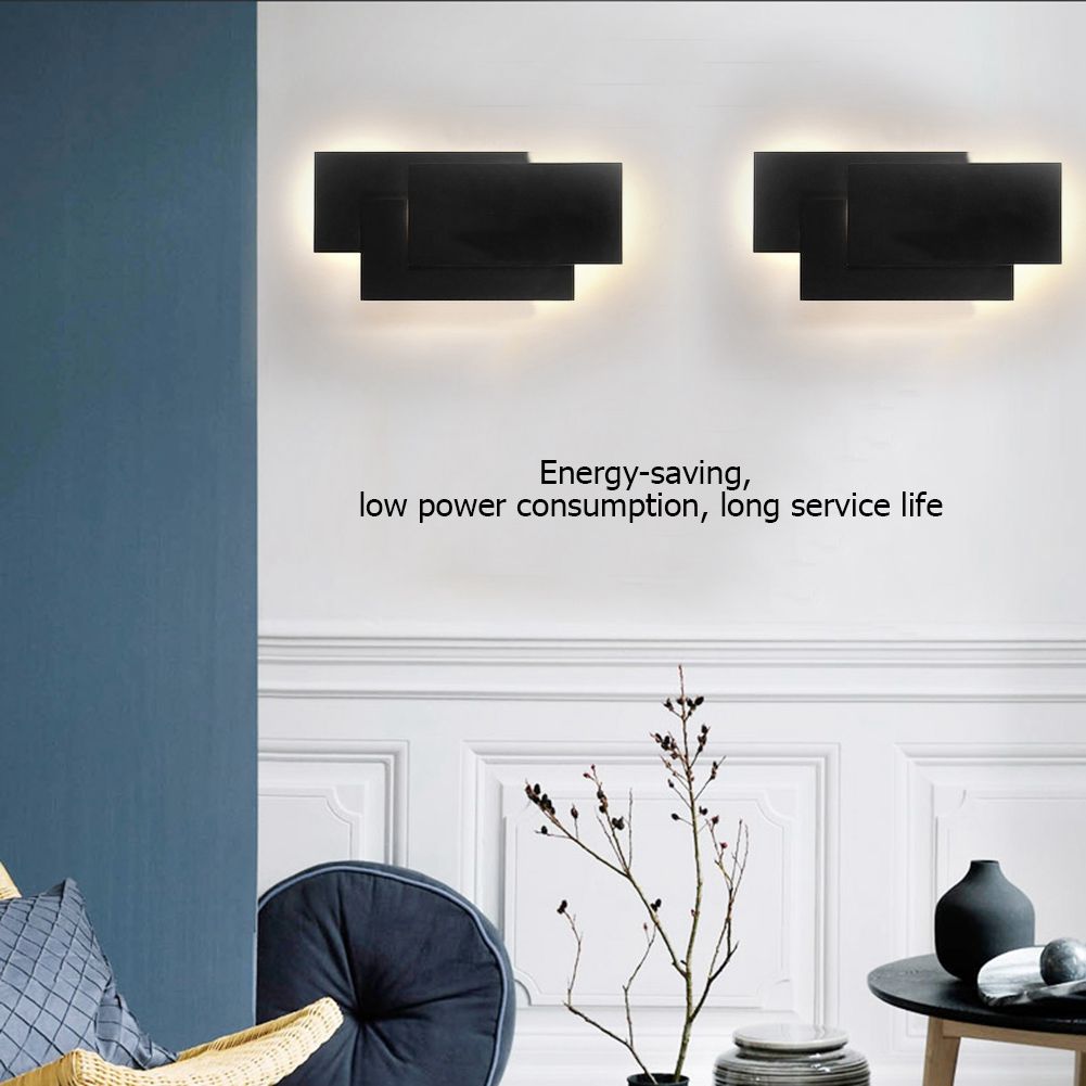 12W Modern LED Wall Mounted Sconce Light Decor Lamp Warm White for Bedroom (Black)