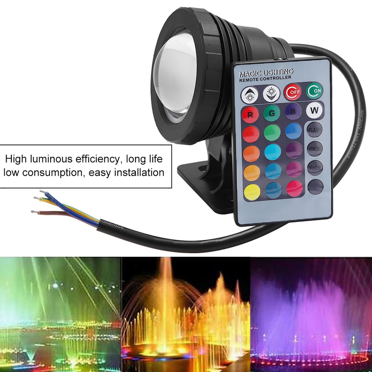 RGB LED Underwater Light Waterproof Multi color Outdoor Garden Spotlight AC/DC 12V (black)