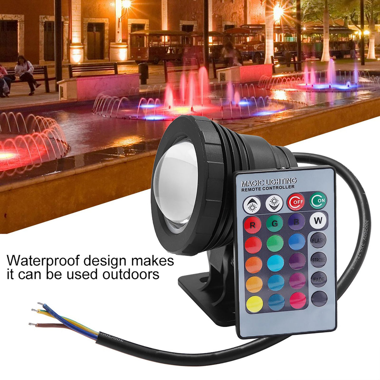 RGB LED Underwater Light Waterproof Multi color Outdoor Garden Spotlight AC/DC 12V (black)