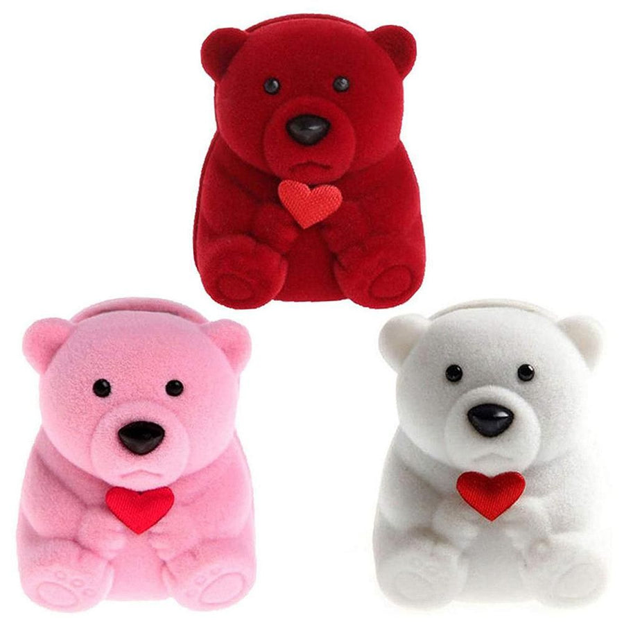 Jewelry Box Flocking Bear Shape Jewelry Storage Ring Box Gift Holder Storage Case Gift Box for Proposal Engagement Wedding